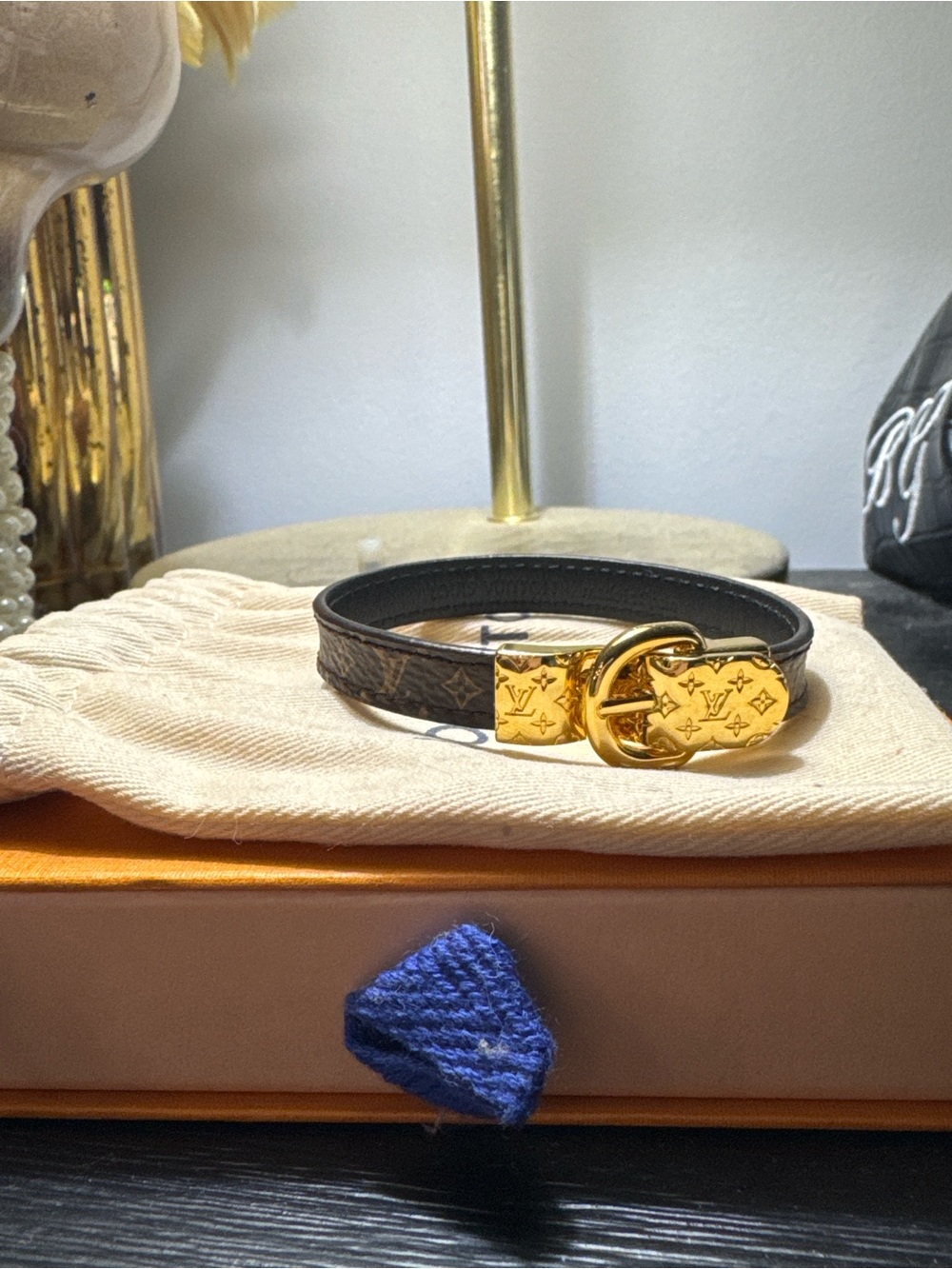 Louis Vuitton Brown Monogram Leather Bracelet with Gold Buckle